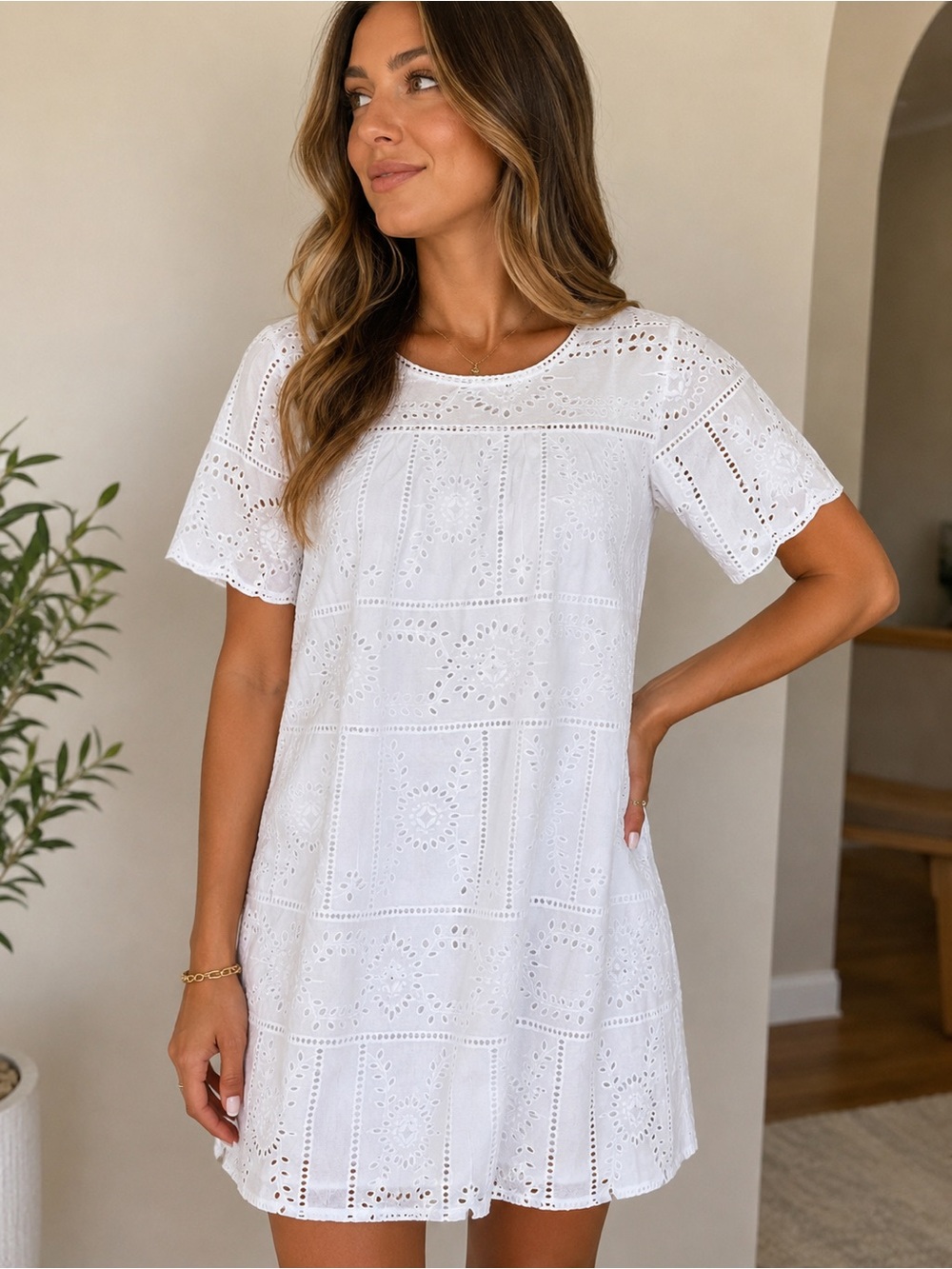The Kooples White Eyelet shift mini dress NWT